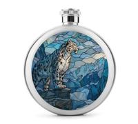 Flasque ronde portable en acier inoxydable avec motif léopard des neiges sur une falaise robuste - 140 ml