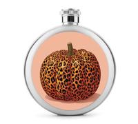 Flasque ronde portable en acier inoxydable avec motif léopard et citrouille sur fond rose pour liqueur, 140 ml