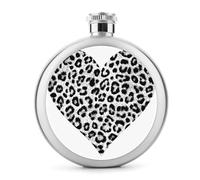 Flasque ronde portable en acier inoxydable avec motif léopard noir et cœur pour liqueur, 140 ml