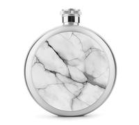 Flasque ronde portable en acier inoxydable avec motif marbre blanc avec lignes noires subtiles pour liqueur, 140 ml