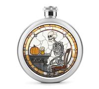 Flasque ronde portable en acier inoxydable avec motif squelette de table en verre teinté pour liqueur, bouteille à vin portable pour boisson 140 ml