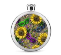 Flasque ronde portable en acier inoxydable avec motif tournesols jaunes sur léopard 140 ml