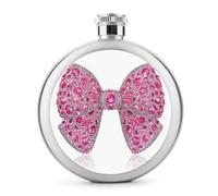 Flasque ronde portable en acier inoxydable avec nœud rose avec strass étincelants pour liqueur, bouteille de vin portable pour boisson 140 ml