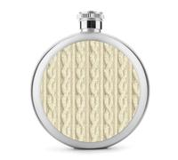 Flasque ronde portable en acier inoxydable avec texture au crochet pour liqueur, bouteille de vin portable pour boisson 140 ml Blanc crème