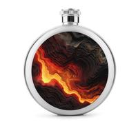 Flasque ronde portable en acier inoxydable avec texture de lave noire, orange, flamme rouge, 140 ml