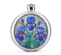 Flasque ronde portable en acier inoxydable avec trois fleurs d'iris bleu et violet pour liqueur, 140 ml