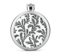 Flasque ronde portable en acier inoxydable entrelacée avec motif de fougère noire - 140 ml