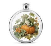 Flasque ronde portable en acier inoxydable motif grenouille assise sur une citrouille, pour liqueur, 140 ml