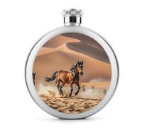 Flasque ronde portable en acier inoxydable pour homme et femme - Motif chevaux qui courent dans la tempête du désert - 140 ml