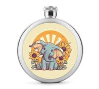 Flasque ronde portable en acier inoxydable pour homme et femme Motif éléphant 140 ml