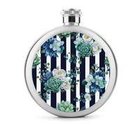Flasque ronde portable en acier inoxydable pour liqueur, fleurs succulentes et eucalyptus, 150 ml