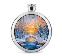 Flasque ronde portable en acier inoxydable pour liqueur, motif forêt d'hiver, sapins enneigés, 150 ml