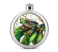 Flasque ronde portable en acier inoxydable pour liqueur, motif grenouille d'arbre, feuille tropicale, 150 ml