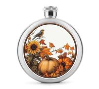 Flasque ronde portable en acier inoxydable pour liqueur, motif tournesols, citrouilles, oiseaux, 140 ml
