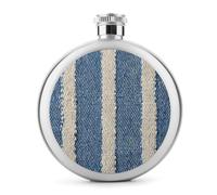 Flasque simple en acier inoxydable avec coutil bleu et blanc pour liqueur, bouteille de vin portable de poche ronde pour boisson 140 ml