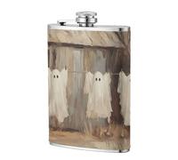 Flasque vintage avec 4 fantômes mignons à suspendre sur une corde à linge, 236,8 g, drapeaux en acier inoxydable pour papa, témoin, mariage, voyage, camping