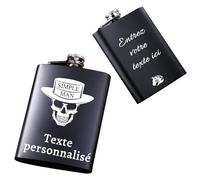 Flasque Whisky en acier inoxydable gravable texte et motifs, Cadeau personnalisé pour hommes, Idéale pour camping, Randonnée, Activités plein air (Texte Personnalisé 01)