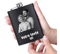Flasque Whisky en acier inoxydable gravable texte et motifs, Cadeau personnalisé pour hommes, Idéale pour camping, Randonnée, Activités plein air (Photos Personnalisées 01)