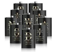 Flasques a Alcool Personnalisés, 10 Pièces Flasques Whisky Inox 304 8oz/227ml Personnalisables, Cadeaux Personnalisés Homme avec Texte pour Témoins du Marié Groomsman, Cadeau de Mariage (Noir)