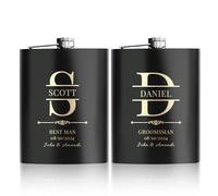 Flasques a Alcool Personnalisés, 2 Pièces Flasques Whisky Inox 304 8oz/227ml Personnalisables, Cadeaux Personnalisés Homme avec Texte pour Témoins du Marié Groomsman, Cadeau de Mariage (Noir)