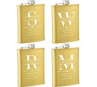 Flasques a Alcool Personnalisés, 4 Pièces Flasques Whisky Inox 304 8oz/227ml Personnalisables, Cadeaux Personnalisés Homme avec Texte pour Témoins du Marié Groomsman, Cadeau de Mariage (Doré)