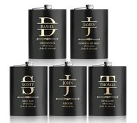 Flasques a Alcool Personnalisés, 5 Pièces Flasques Whisky Inox 304 8oz/227ml Personnalisables, Cadeaux Personnalisés Homme avec Texte pour Témoins du Marié Groomsman, Cadeau de Mariage (Noir)
