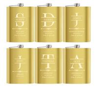 Flasques a Alcool Personnalisés, 6 Pièces Flasques Whisky Inox 304 8oz/227ml Personnalisables, Cadeaux Personnalisés Homme avec Texte pour Témoins du Marié Groomsman, Cadeau de Mariage (Doré)