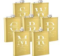 Flasques a Alcool Personnalisés, 7 Pièces Flasques Whisky Inox 304 8oz/227ml Personnalisables, Cadeaux Personnalisés Homme avec Texte pour Témoins du Marié Groomsman, Cadeau de Mariage (Doré)