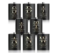 Flasques a Alcool Personnalisés, 8 Pièces Flasques Whisky Inox 304 8oz/227ml Personnalisables, Cadeaux Personnalisés Homme avec Texte pour Témoins du Marié Groomsman, Cadeau de Mariage (Noir)