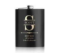 Flasques a Alcool Personnalisés, Flasques Whisky Inox 304 8oz/227ml Personnalisables, Cadeau Personnalisé Homme avec Texte pour Témoins du Marié Groomsman, Cadeau de Mariage (Noir)
