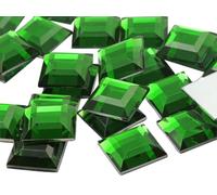Flat Back Square Acrylic Rhinestones 15mm Plastic Gems Costume Jewels Embelishments For Jewelry Making - 30 Pieces (Green Peridot H120)