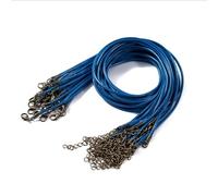 Flat Braided Leather Cord, 10 Pcs Multicolor Wax Rope Necklace 1.5-2.0mm x 50cm With Lobster Clasp(Blu,1.5mm x 50cm)