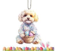 Flat Dog Ornament, 2D Acrylic Easter Egg Pendant, 3.15x3.15x0.79 inches Car Hanging Charm with Sturdy Build, Dog Egg Decoration, Vehicle Interior Accessory for Rearview Mirror and Dashboard