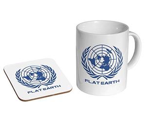 Flat Earth Society Tasse à café en céramique + sous-verre Coffret cadeau