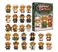 Flat Highland Bull Countdown Ornament | 2D Acrylic Cow Signs Advent Box S | 24-Day Daily Countdown Fun Animal Ornament Set For Furniture, Door Handle, Backpack, Keychain, Christmas Tree, Tabletop