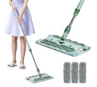 Flat Mop with Stainless Steel Handle, 360 Rotatable Adjustable Cleaning Mop, Includes 4 Reusable Washable Microfiber Pads for Home Floor Cleaning (A-Green)