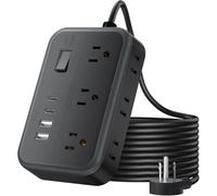 Flat Plug Extension Cord 25 Ft, 6 Widely Spaced Outlet(2 Side) Power Strip with 4 USB Port, Overload Protection, Wall Mount Charging Station for Home Office, Dorm Room and Nightstand, Black