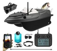 flatpincololee Bateau Amorceur Pêche Carpe RC avec Sondeur & GPS, 180 Points GPS, Portée 800 m, Double Réservoir Appâts 3 kg, Retour Automatique, Dépose Hameçon & Filet, Noir