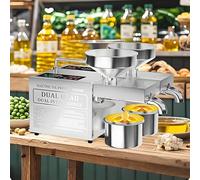 flatpincololee Presse à Huile Électrique Chaud/Froid 1600W, Double Chauffage Automatique, Extracteur d’Huile en Acier Inoxydable 304, 6-12KG/H, Fonctionnement 24H pour Maison & Petites Boutiques