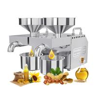 flatpincololee Presse à Huile Olive Électrique Double Tête 1600W Silver - Thermostat Indépendant 40-300°C, Pression à Froid & Chaud, Extracteur d’Huile INOX 304, 6-13KG/H, Basse Consommation