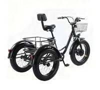 flatpincololee Tricycle électrique pour Adulte 20" x 4.0" à Gros pneus - Batterie 48 V 12 Ah, Moteur 350 W, avec Grand Panier, Phare LED et Amortisseur, Non Pliable, Assemblage requis