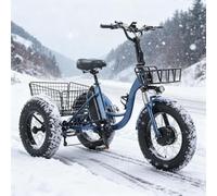 flatpincololee Tricycle Électrique pour Adultes 20"x4.0" Tout-Terrain - Batterie Amovible 48V 13Ah, Moteur 500W, Cadre Acier Bas, Phares LED, Panier Arrière, Non Pliant, Assemblage Nécessaire Blue