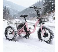 flatpincololee Tricycle Électrique pour Adultes 20"x4.0" Tout-Terrain - Batterie Amovible 48V 13Ah, Moteur 500W, Cadre Acier Bas, Phares LED, Panier Arrière, Non Pliant, Assemblage Nécessaire Pink