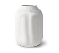 Flature vase en céramique avec rainures - fleur étanche blanche mat pour fleurs coupées et séchées, herbe de la pampa, grand vase 20 cm, cadeau salon