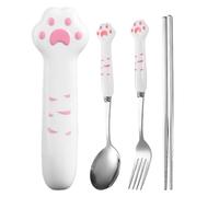 Flatware Sets Cat Paw Chopsticks For Adults, Reusable Stainless Steel Eating Utensils Fork And Spoon Set For Kitchen School Restaurant Apartment Camping