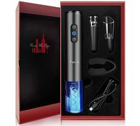 Flauno Tire Bouchon Électrique Rechargeable 6 en 1, Ouvre Bouteille Électrique Set avec Coupe-Capsule, Verseur Aérateur de Vin, Bouchon à Vin, Cable USB, Coffret Cadeau