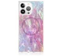 FLAUNT Coque de Protection carrée Officielle - Compatible avec iPhone 15 Pro - Compatible avec MagSafe et Chargement sans Fil - Testé Contre Les Chutes et Les Chocs - (Nacre Rose)