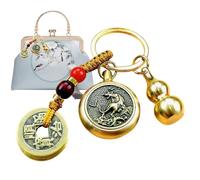 FLAVAS Porte-clés du Zodiaque Chinois, Porte-clés Chinois Feng Shui - Porte-clés de Voiture Gourde - Porte-clés en Laiton de Gourde Chinoise, décorations de pièces de Monnaie Feng Shui, Pendentif du