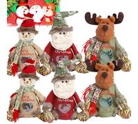Flax Christmas Bags Zipper Design, Christmas Plush Doll Pouch, Packaging Sack, Cartoon Creative Candy Bag, Reusable Holdalls (6 Pcs)