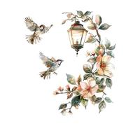 Flaxarne Autocollant mural aquarelle floral oiseau lanterne vintage et magnolia vigne pour chambre à coucher, salon, art mural botanique rustique amovible pour décoration d'intérieur